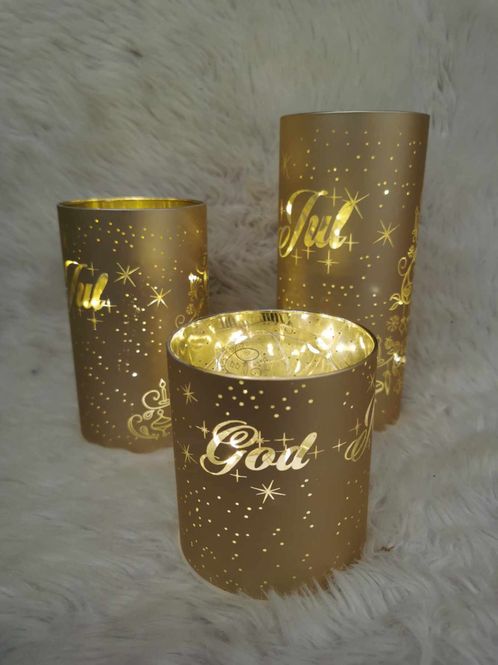 Hovedbilde Lyslykt God Jul matt gull LED ...